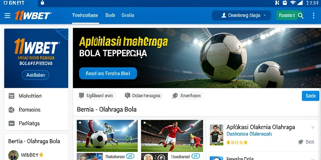 Antarmuka aplikasi 11WBET menampilkan berita dan statistik olahraga bola.