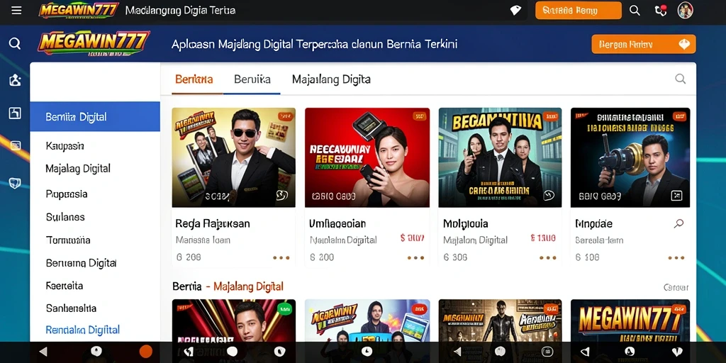 Screenshot MEGAWIN777 menampilkan antarmuka berita terkini dengan desain yang ramah pengguna.