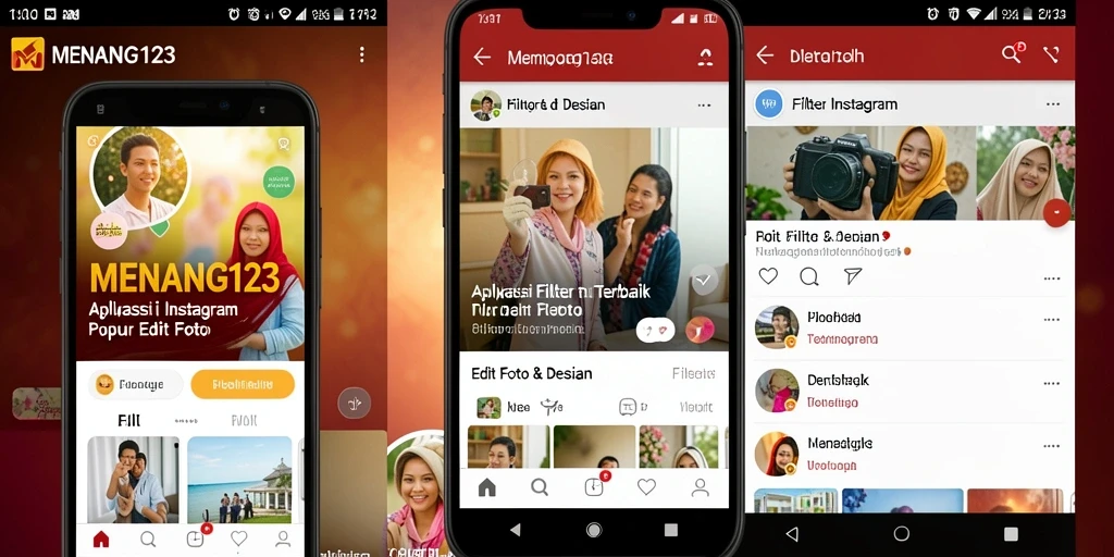 Tampilan antarmuka MENANG123 dengan berbagai pilihan filter Instagram.