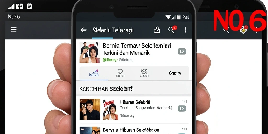 Antarmuka aplikasi N06 menampilkan berita selebriti terkini yang menarik.