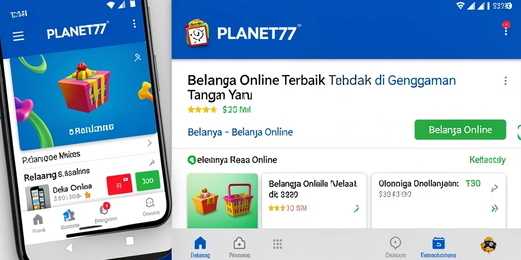 Tampilan antarmuka pengguna dari aplikasi PLANET77 untuk belanja online.